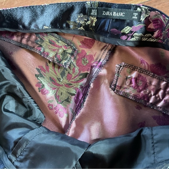 Zara Pants Silk Kimono Asian Floral Black Pink Size S Ankle Trousers - Picture 9 of 15